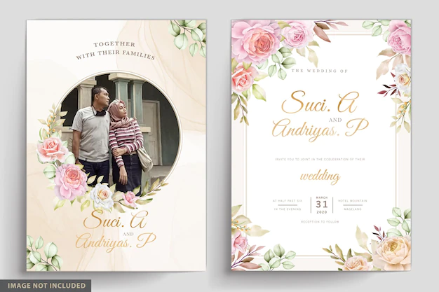 Free Vector | Soft watercolor floral and leaves invitation card