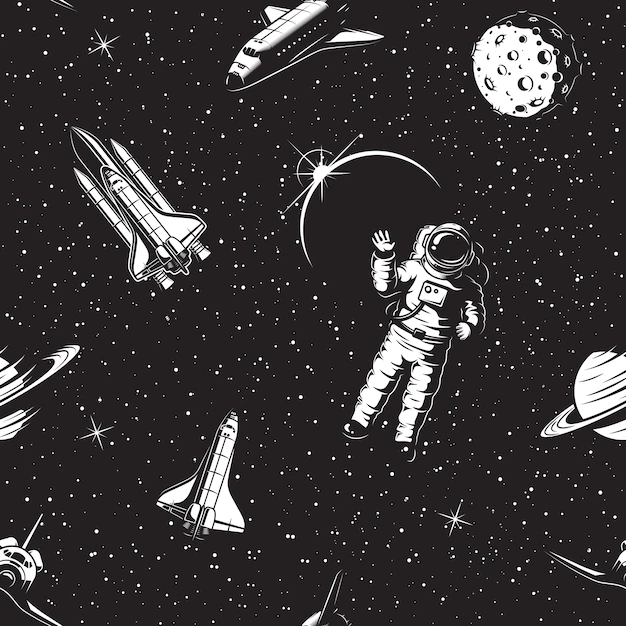 Free Vector | Space seamless pattern. black and white version.