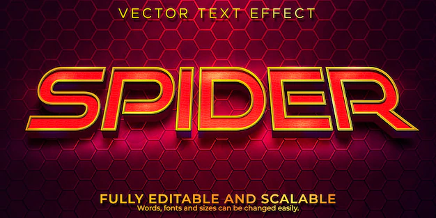 Free Vector | Spider cinematic text effect, editable red and gold text style