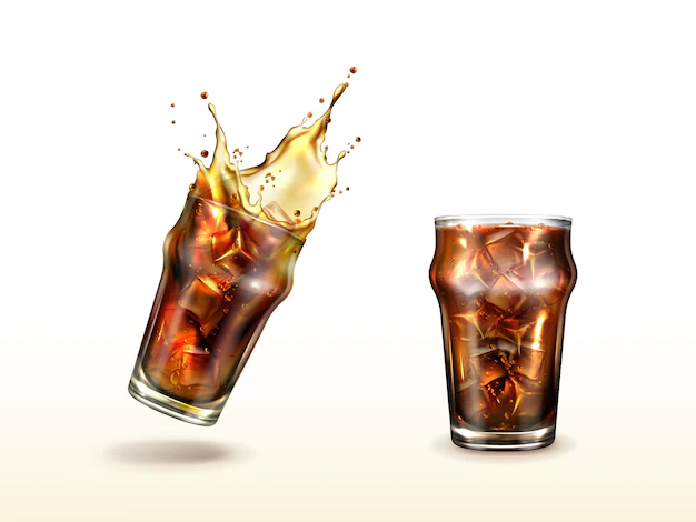 Free Vector | Splash cola soda cold tea or coffee with ice cubes