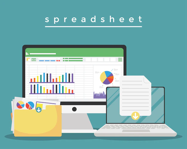Free Vector | Spreadsheet in laptop and desktop icons
