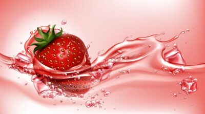 Free Vector | Strawberry with juice flowing splash, realistic