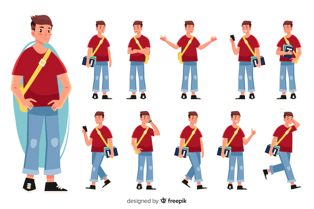 Free Vector | Student set with different postures