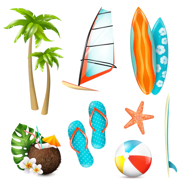 Free Vector | Summer surf vacation items set