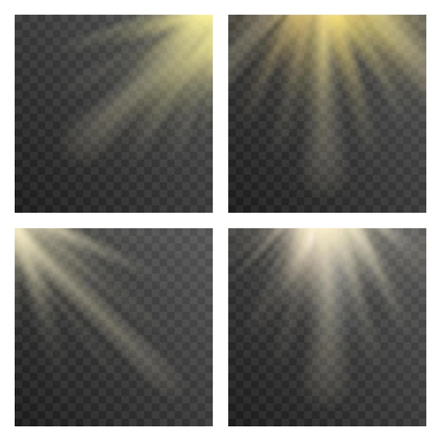 Free Vector | Sun beams or sun rays on transparent checkered background .