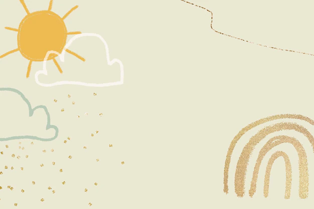 Free Vector | Sunny weather background vector in pastel yellow with glittery cute doodle illustration for kids