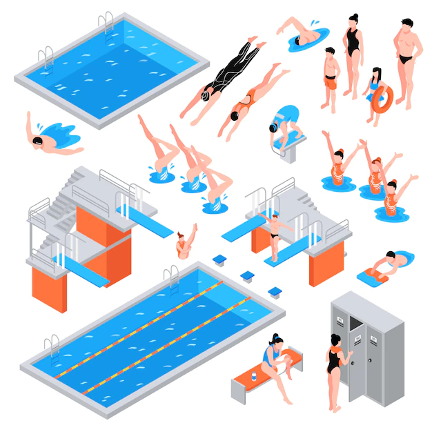 Free Vector | Swimming pool isometric elements