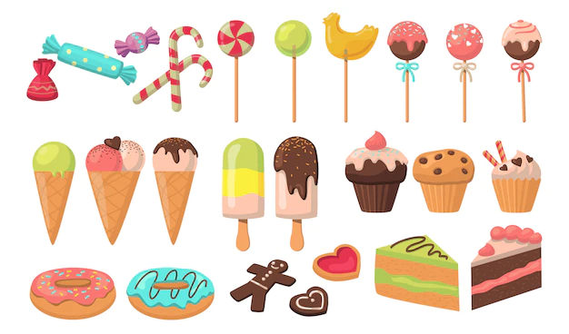 Free Vector | Tasty colorful sweets set