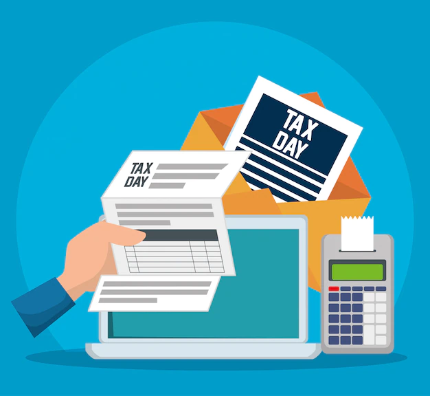 Free Vector | Tax day. service tax document with dataphone and laptop