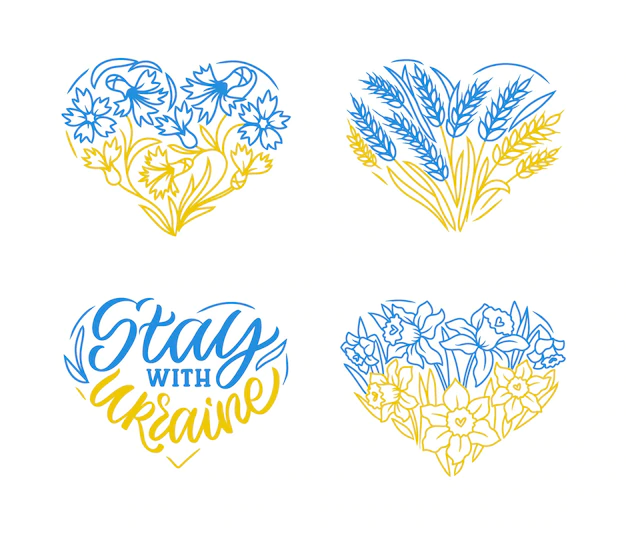 Free Vector | This is lettering stay with ukraine and wheat daffodil cornflower the set of ukrainian flowers