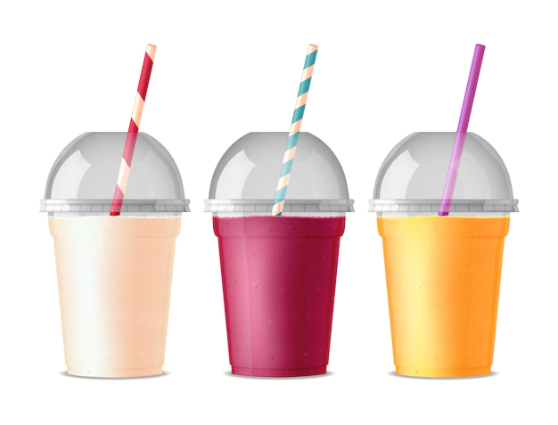 Free Vector | Three colored takeout plastic glasses for drinks