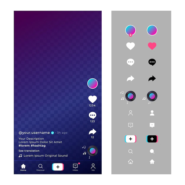 Free Vector | Tiktok interface with icons and chat