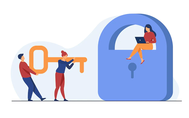 Free Vector | Tiny people carrying key to open padlock