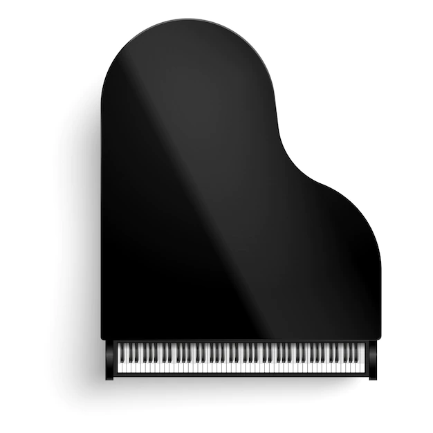 Free Vector | Top view of classical black grand piano with open keyboard on white background isolated vector illustration