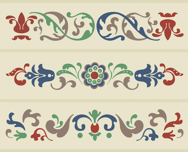 Free Vector | Traditional russian ornament in three versions in vector
