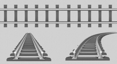 Free Vector | Train track, straight and turn railway in top and perspective view