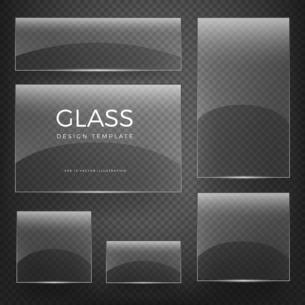 Free Vector | Transparent glass blank vertical and horizontal glossy empty banners and cards on checkered background