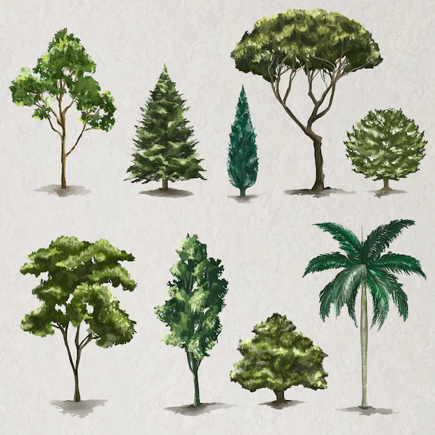Free Vector | Tree element vector set nature painting