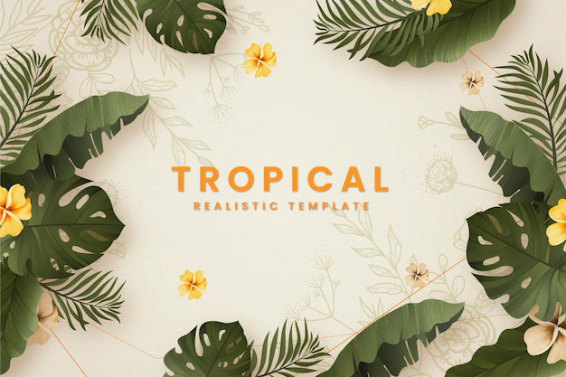 Free Vector | Tropical banner background with realistic summer leaves