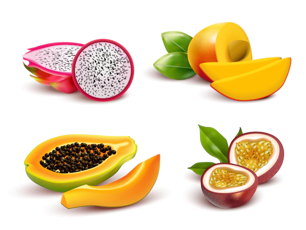 Free Vector | Tropical fruits realistic set