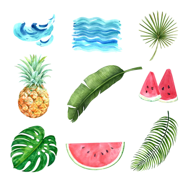 Free Vector | Tropical plant watercolor creative element, design vector illustration.