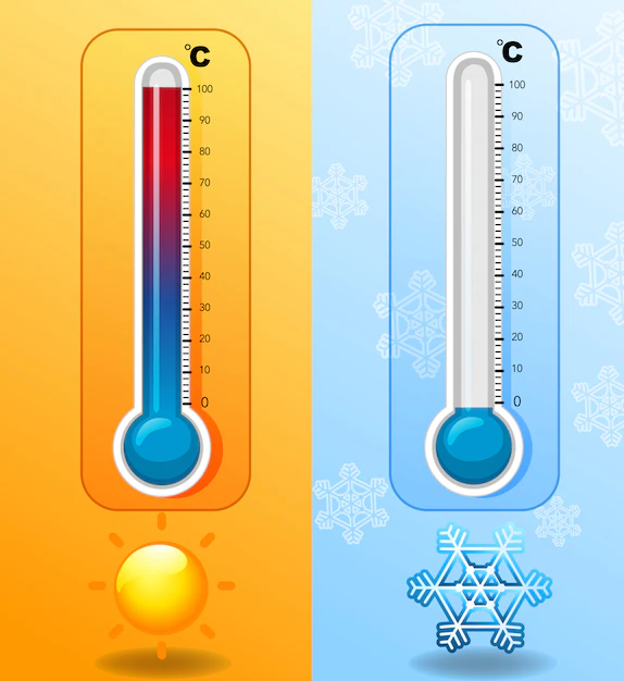 Free Vector | Two thermometers in hot and cold weather