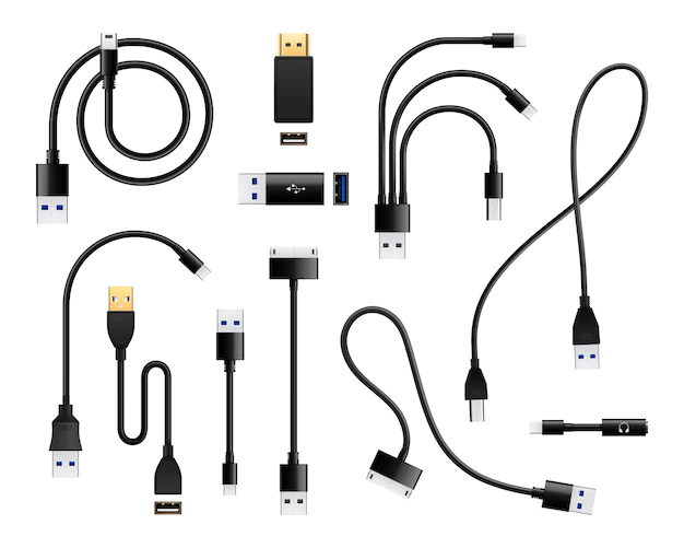 Free Vector | Usb types port plug in realistic connectors set of isolated consumer wire connection