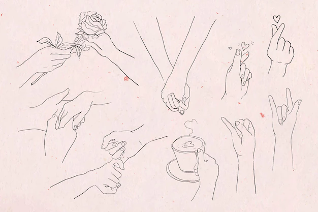 Free Vector | Valentine's and love hand gestures  grayscale sketch set