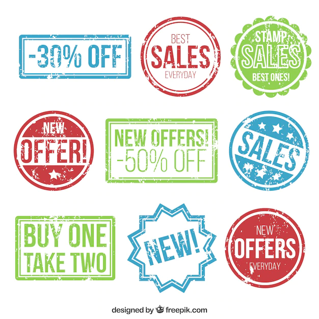 Free Vector | Variety of colored sales stamps