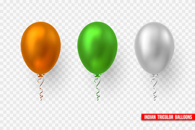 Free Vector | Vector balloons in traditional tricolor of indian flag. decorative realistic elements for national holidays of india. isolated on transparent background.