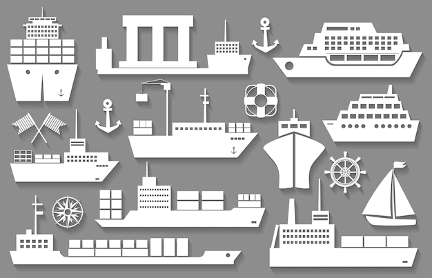 Free Vector | Vector boat and ship white icons with shadows