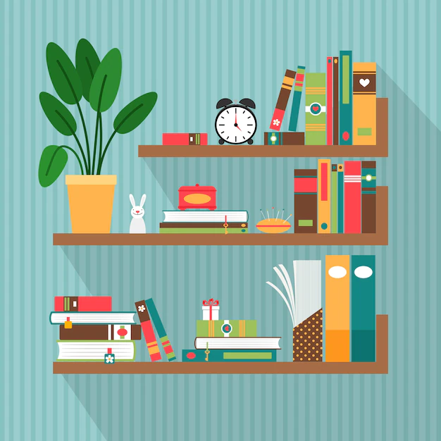 Free Vector | Vector books on bookshelves. library and literature, interior and study