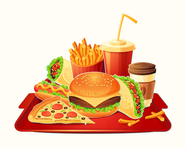Free Vector | Vector cartoon illustration of a traditional set of fast food meal