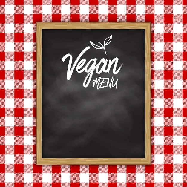 Free Vector | Vegan menu chalkboard on a tablecloth background