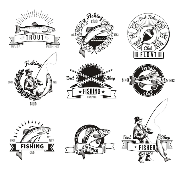 Free Vector | Vintage fishing logo set