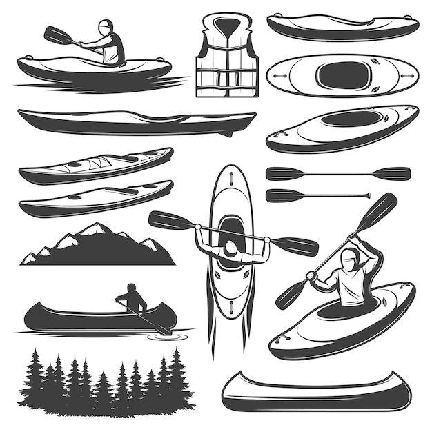 Free Vector | Vintage kayaking elements set