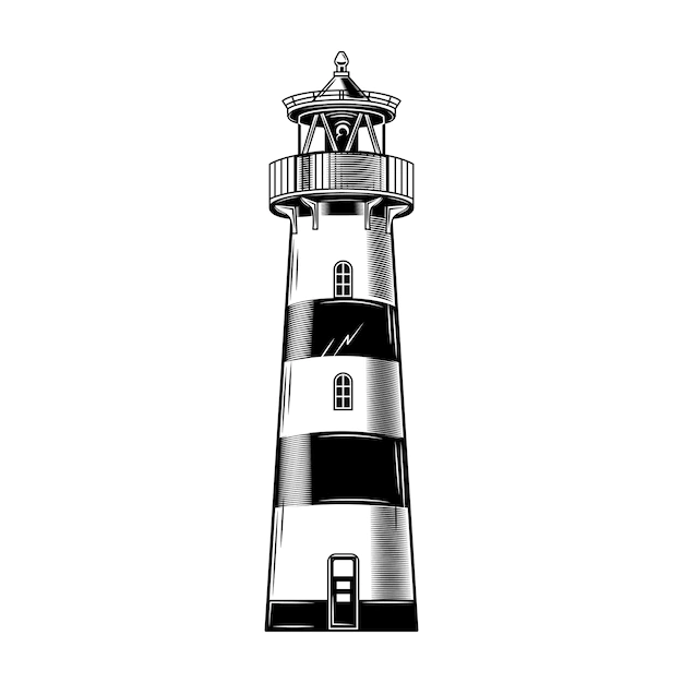 Free Vector | Vintage lighthouse building vector illustration. monochrome classical beacon.