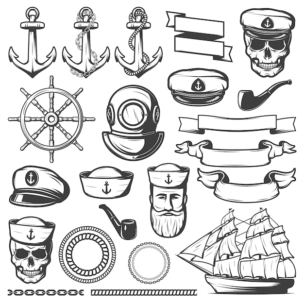 Free Vector | Vintage sailor naval set