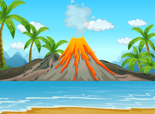 Free Vector | Volcanic eruption outdoor scene illustration