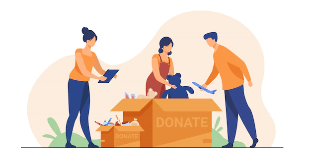 Free Vector | Volunteers packing donation boxes