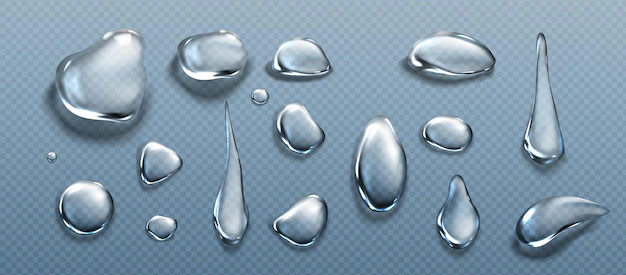 Free Vector | Water drops, clear dews of different shapes, dripping and lying hydration liquid pure droplets, scatter aqua bubbles, glass balls, spheres isolated on transparent background, realistic 3d vector set
