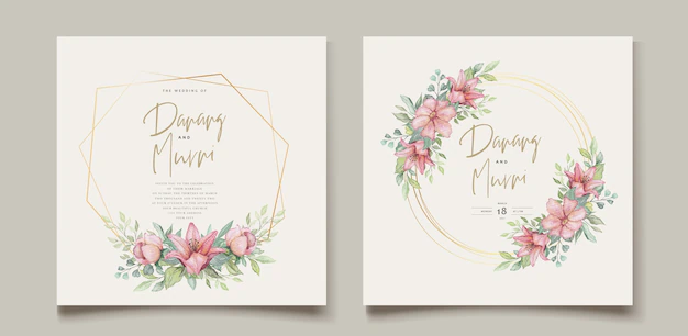 Free Vector | Watercolor floral element wedding card set