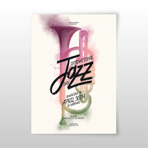 Free Vector | Watercolor international jazz day flyer
