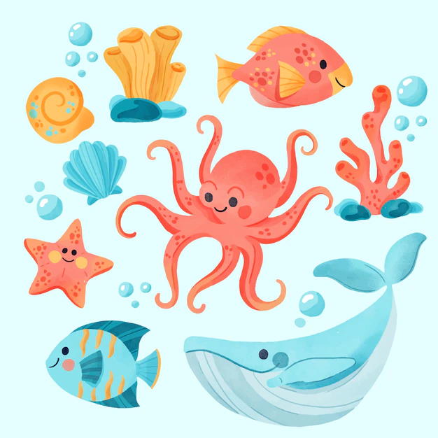Free Vector | Watercolor sea animals collection