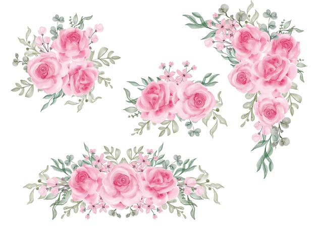 Free Vector | Watercolor set of flower arrangement with rose pink