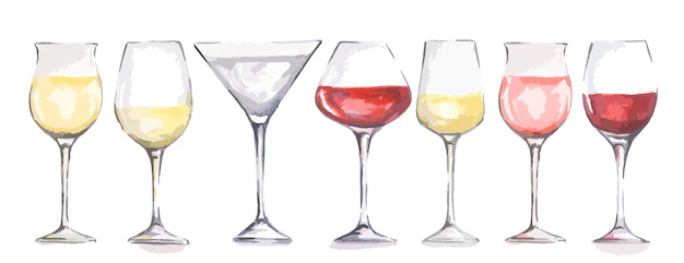 Free Vector | Watercolor wine glasses set. beautiful glasses for decoration menu in restaurant or cafe. alcoholic beverage.