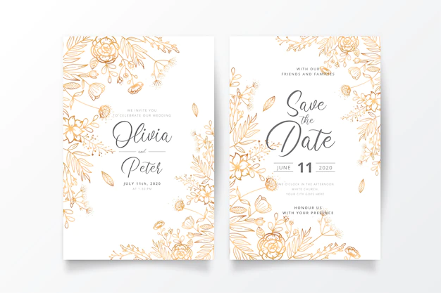 Free Vector | Wedding invitation template with golden nature