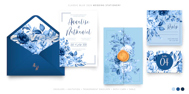 Free Vector | Wedding set template in classic blue