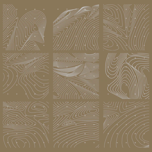 Free Vector | White and brown abstract contour line map set