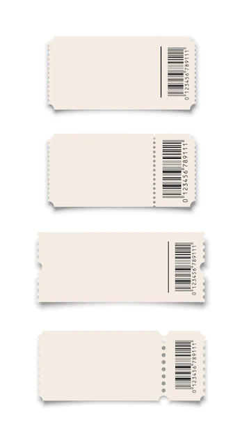 Free Vector | White ticket or coupon with barcode templates set isolated on white background.